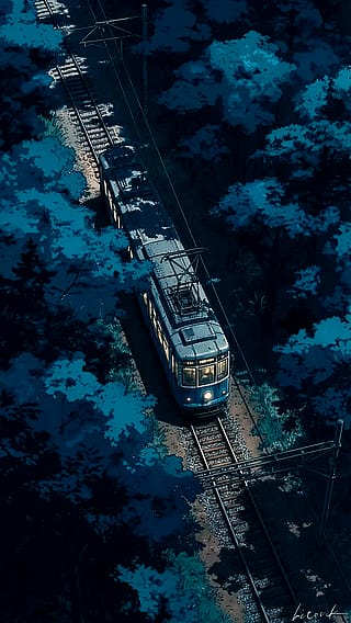Train Through the Deep Blue Forest / Phone Wallpaper Archives'