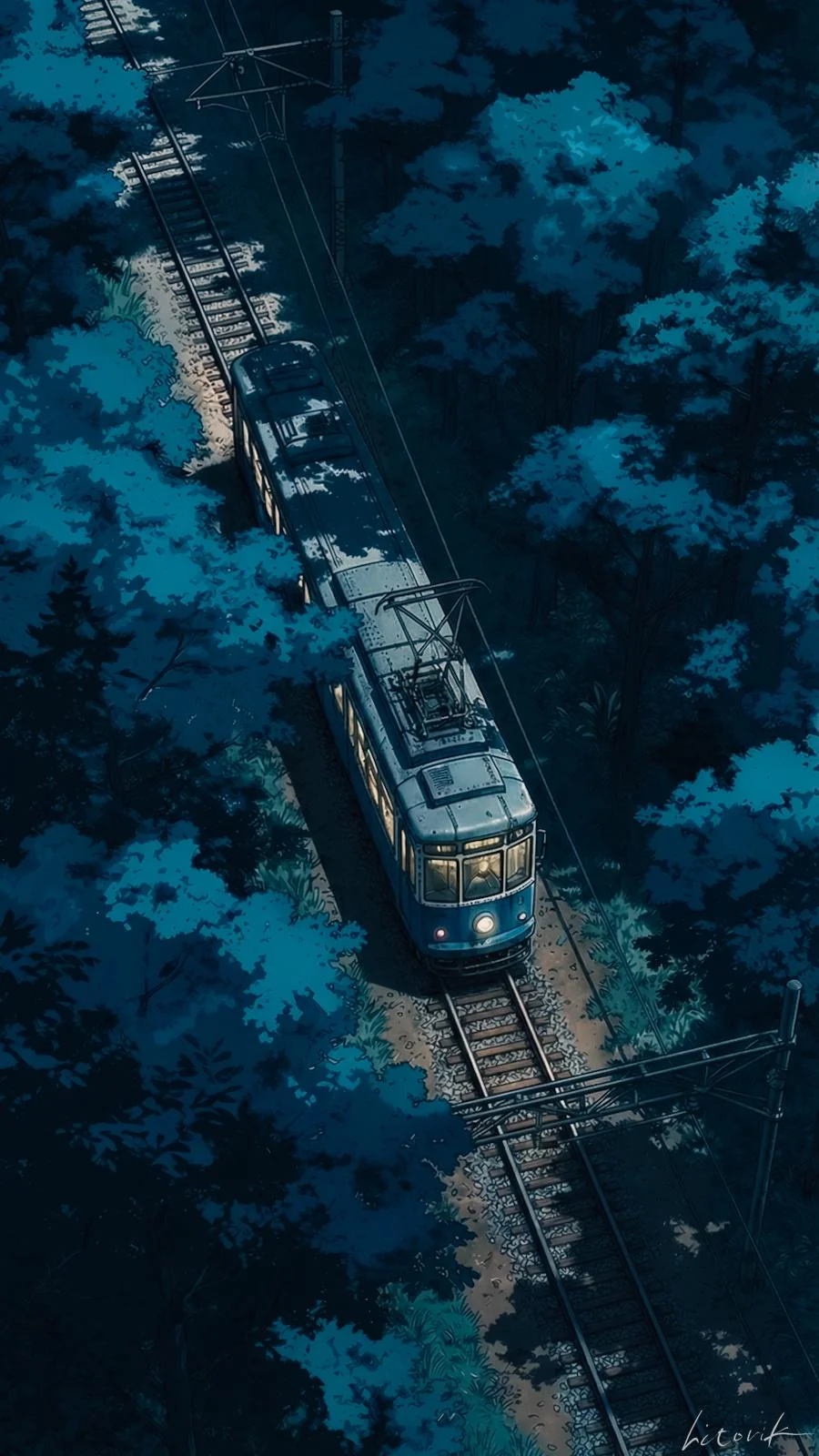 Train Through the Deep Blue Forest / Phone Wallpaper Archives picture 1 of 1