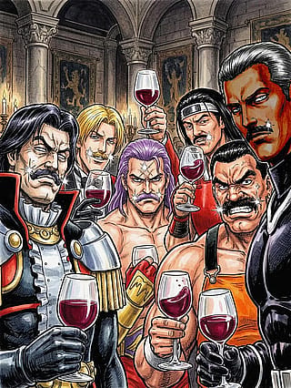 Moustaches and Wine (from left to right: Vold Ignitio,Rugal, Krauser, Todo, Franco, Clone Zero)'