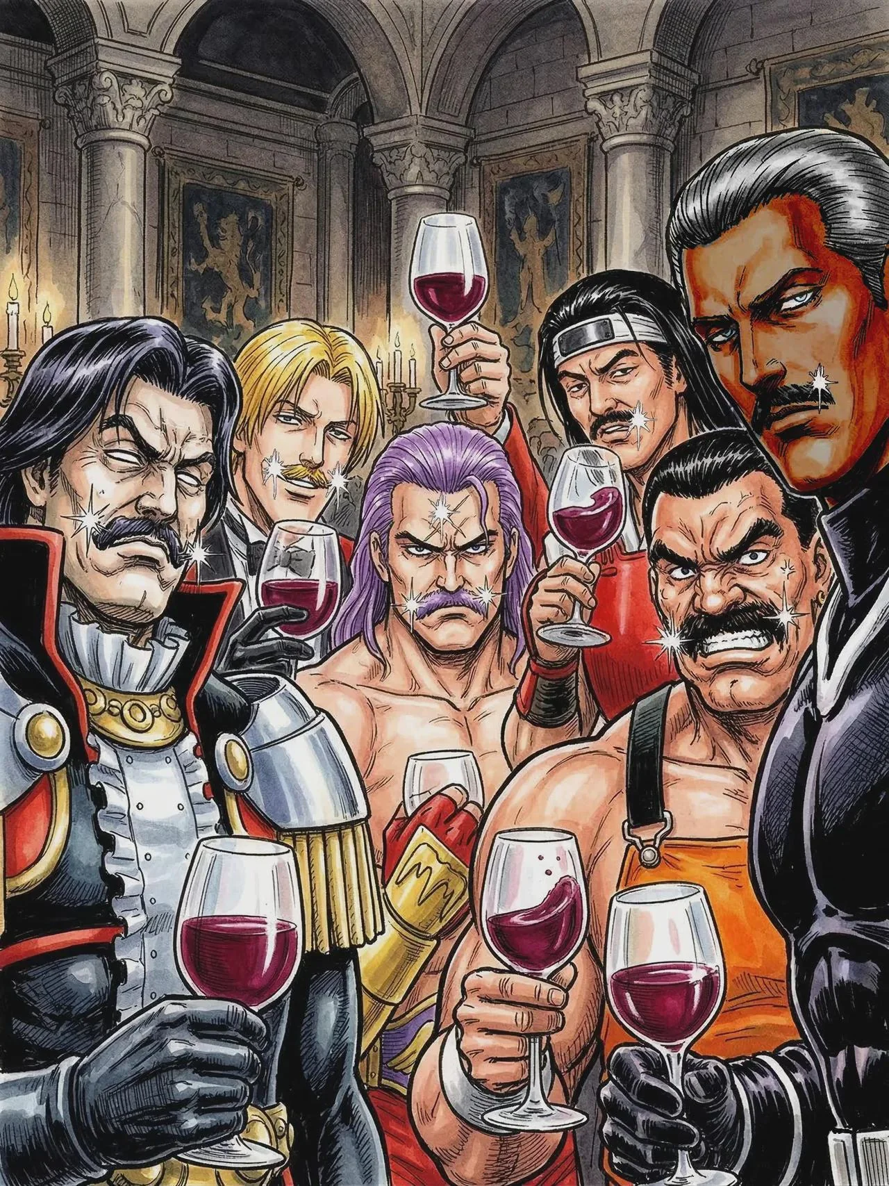 Moustaches and Wine (from left to right: Vold Ignitio,Rugal, Krauser, Todo, Franco, Clone Zero) picture 1 of 1