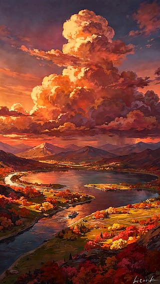 Crimson Sky over the Mountains / Phone Wallpaper Archives'