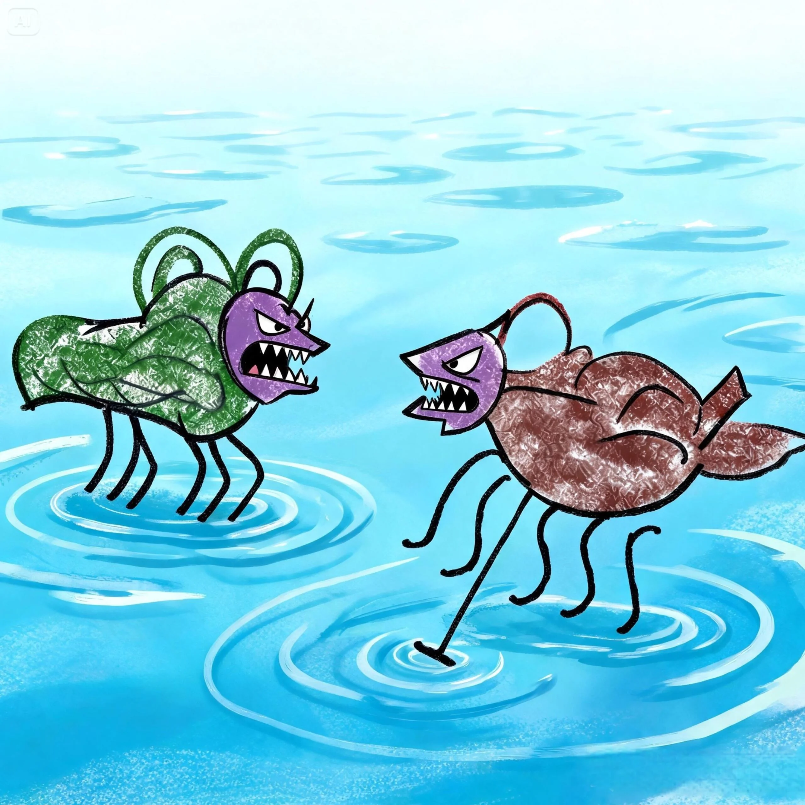 Two angry bugs having a standoff — hand drawn + AI colored picture 1 of 1