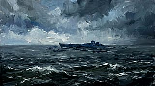 ALT 20XX - United Nations Navy Super Battleship 001 redeploying through the pacific to another pacification mission. Escorted by US carrier group.'