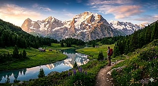 A Traveler's Solitude in the Swiss Alps'