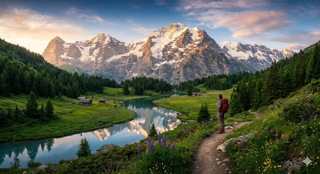 A Traveler's Solitude in the Swiss Alps picture 1 of 1