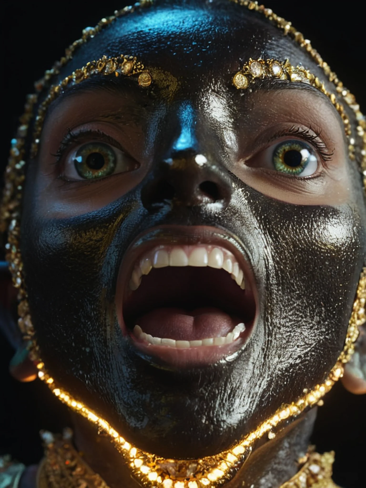 Gold eyes glow black mask screams picture 1 of 1