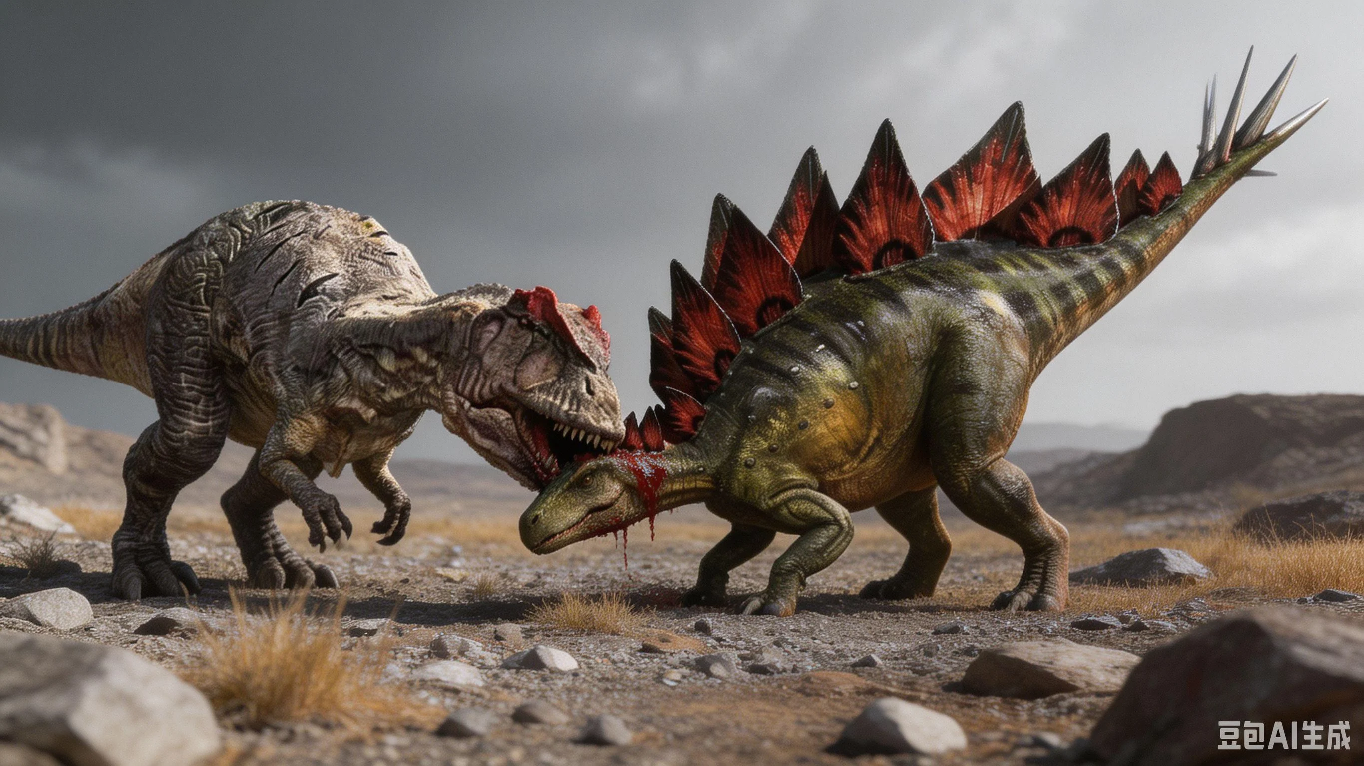 Allosaurus hunting Stegosaurus(Seedream 5.0 Lite.) picture 1 of 1