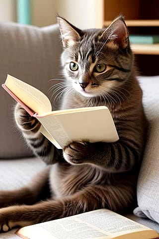 Adorable Cat Reading A Book'