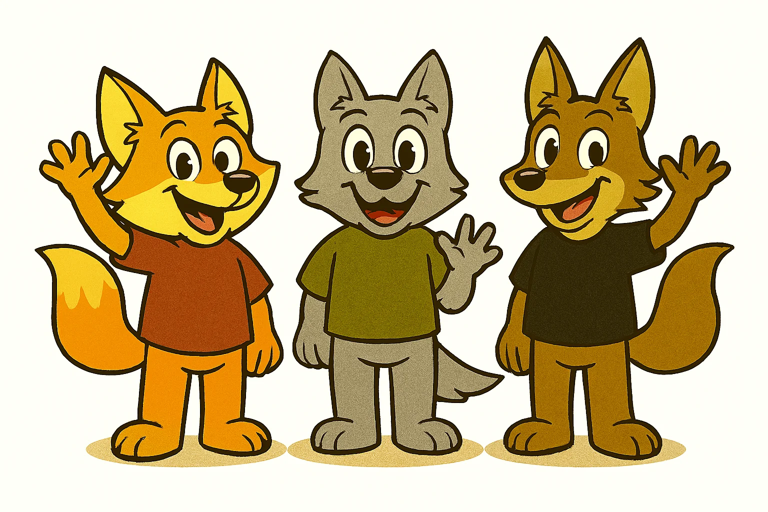 2D cartoon animals. Fox, wolf, and coyote. picture 1 of 6
