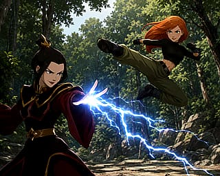 Azula and Kim Possible fighting fanart'