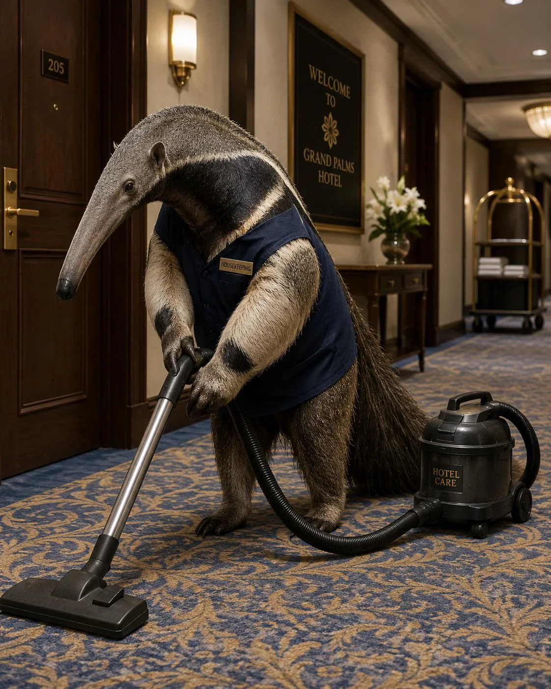Anteater vacuums a hotel lobby picture 1 of 1
