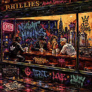 Nighthawks in an 80s Hip Hop Style'