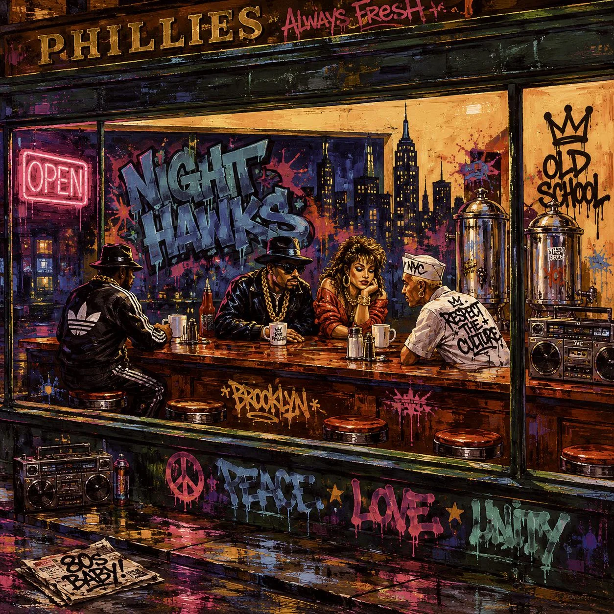 Nighthawks in an 80s Hip Hop Style picture 1 of 1