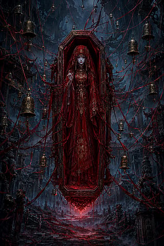 Ghostly bride in a haunted temple'