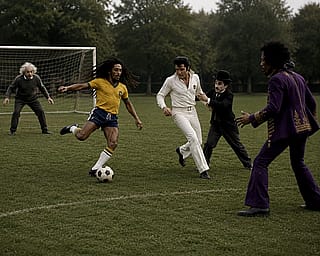 Famous icons playing soccer'