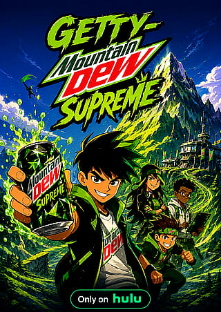 Asked GPT to make an anime tv series poster based on Moutain Dew drink, and it looks WILD'