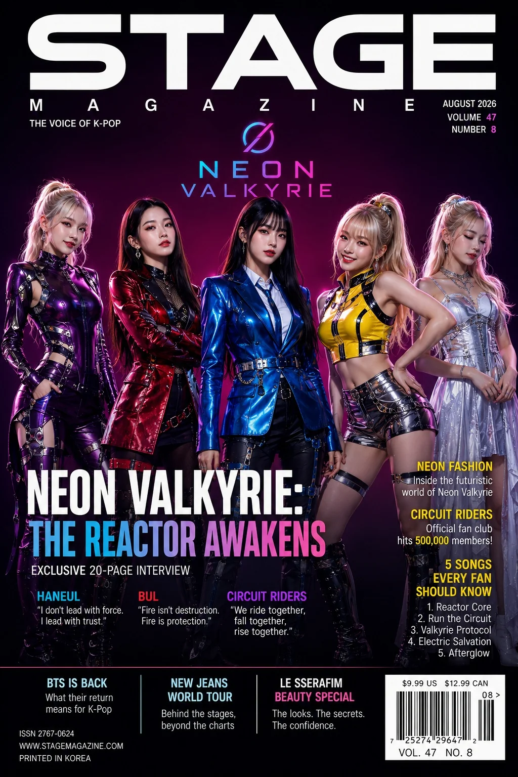 A fictional orchestral kpop band (네온 발키리 (Neon Valkyrie)) I created for fun, and their fictional promotional material picture 1 of 20