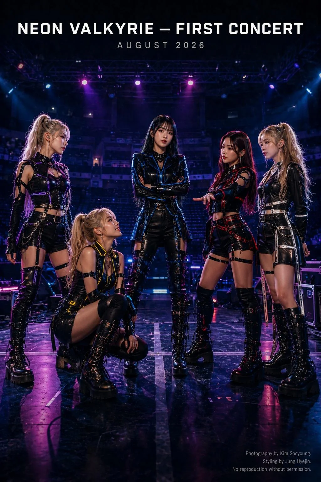 A fictional orchestral kpop band (네온 발키리 (Neon Valkyrie)) I created for fun, and their fictional promotional material picture 4 of 20