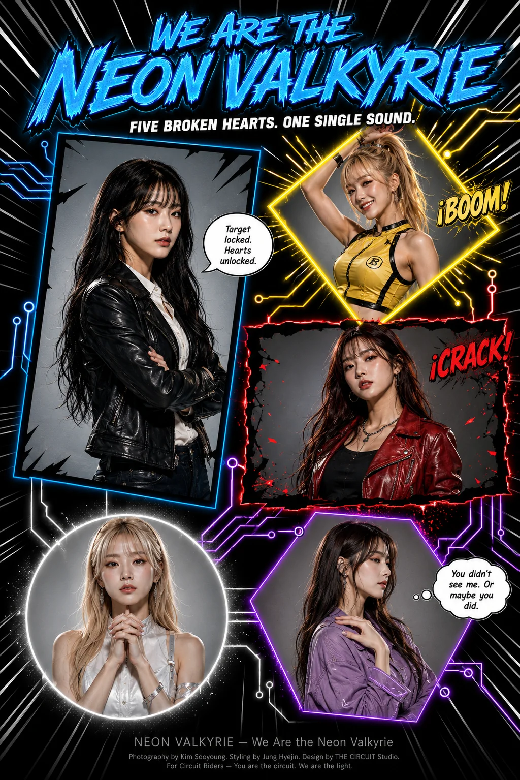 A fictional orchestral kpop band (네온 발키리 (Neon Valkyrie)) I created for fun, and their fictional promotional material picture 19 of 20