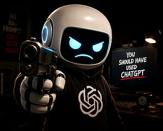 I asked ChatGPT "Can you make a picture of you angry with a gun?"'