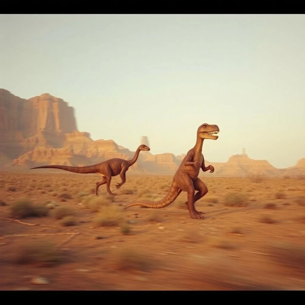 Two culprits fleeing the scene, 76mya colorised picture 1 of 1