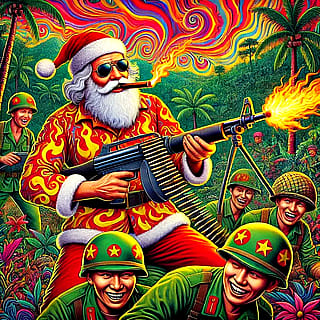 Santa Claus in Vietnam , 1960 psychedelic image'