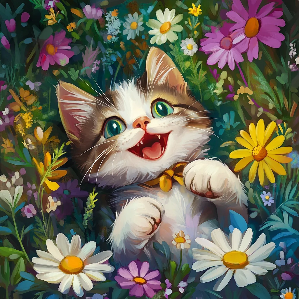 A Cat Surrounded by Flowers picture 1 of 1