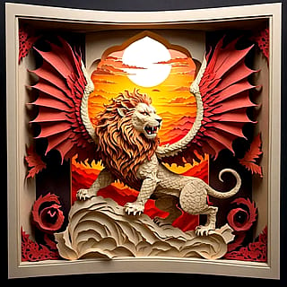 Manticore, made with the Papercut SDXL model in Open Art'