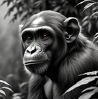 Chimpanzee in black and white'