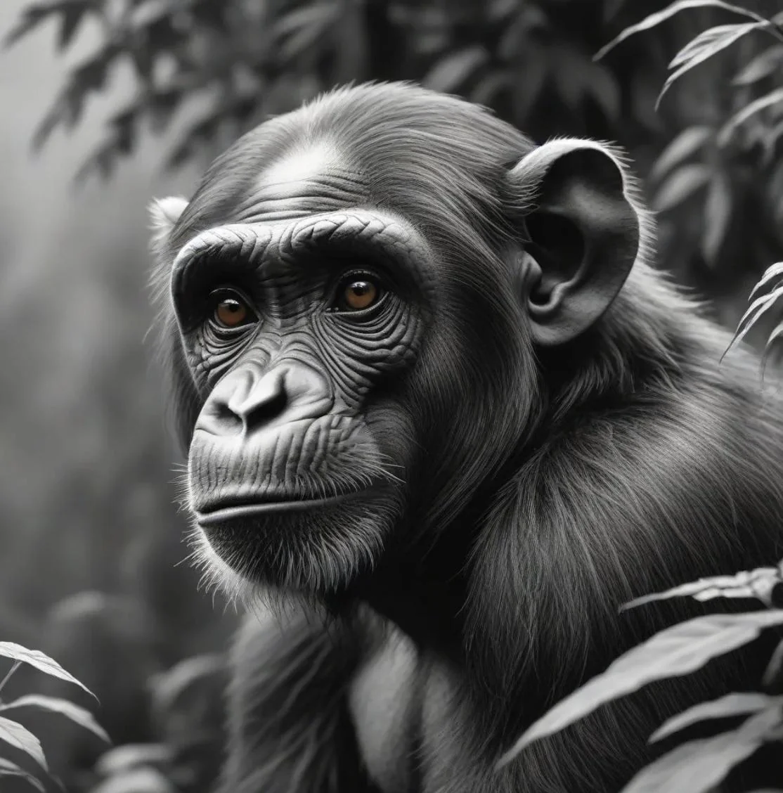 Chimpanzee in black and white picture 1 of 1