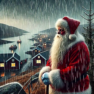 "I asked Bing AI to create a more realistic image of Santa Claus visiting the West Coast of Norway on Christmas Eve."'