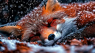 Fox sleeping in the snow'