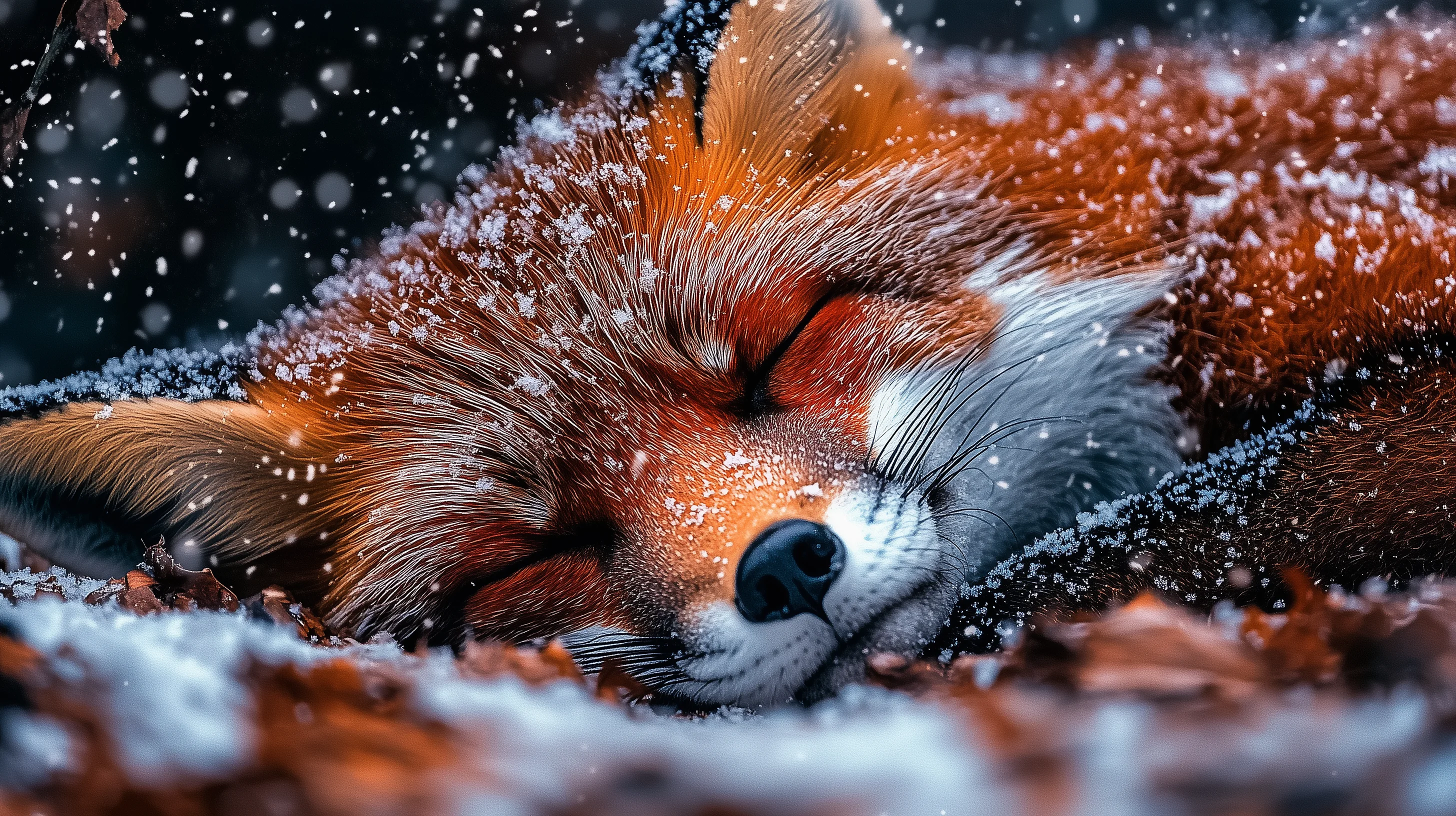 Fox sleeping in the snow picture 1 of 1