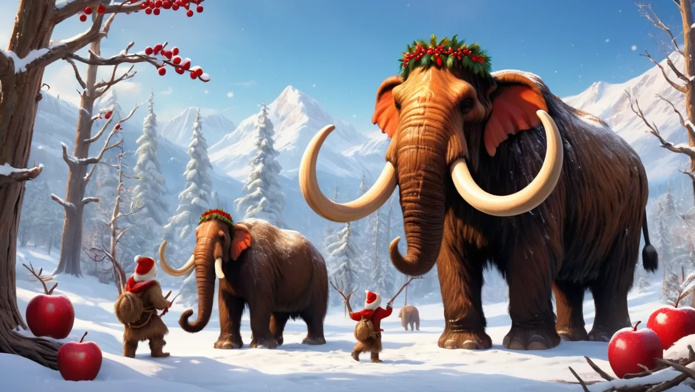 Prehistoric People with Mammoths Celebrating Christmas picture 1 of 1