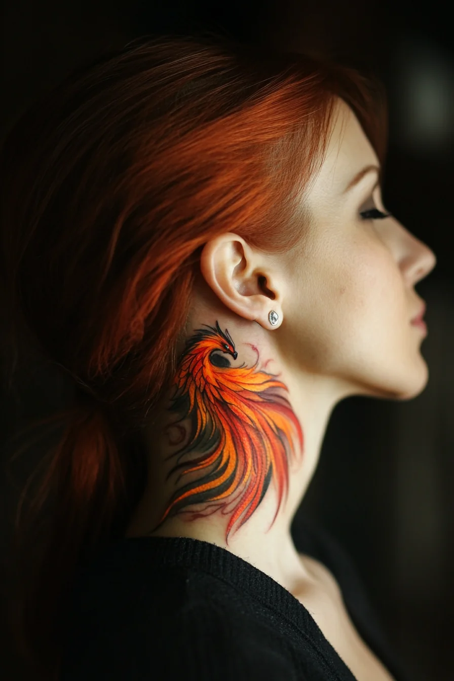 Fiery Phoenix neck tattoo picture 1 of 1