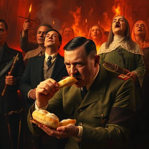 Hitler found redemption in hell, all proudly munching on a knish picture 1 of 1