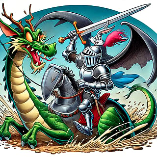 A knight slaying a dragon in the style of...'