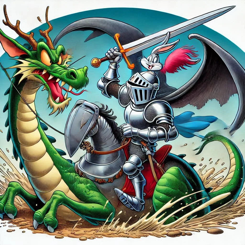 A knight slaying a dragon in the style of... picture 1 of 14