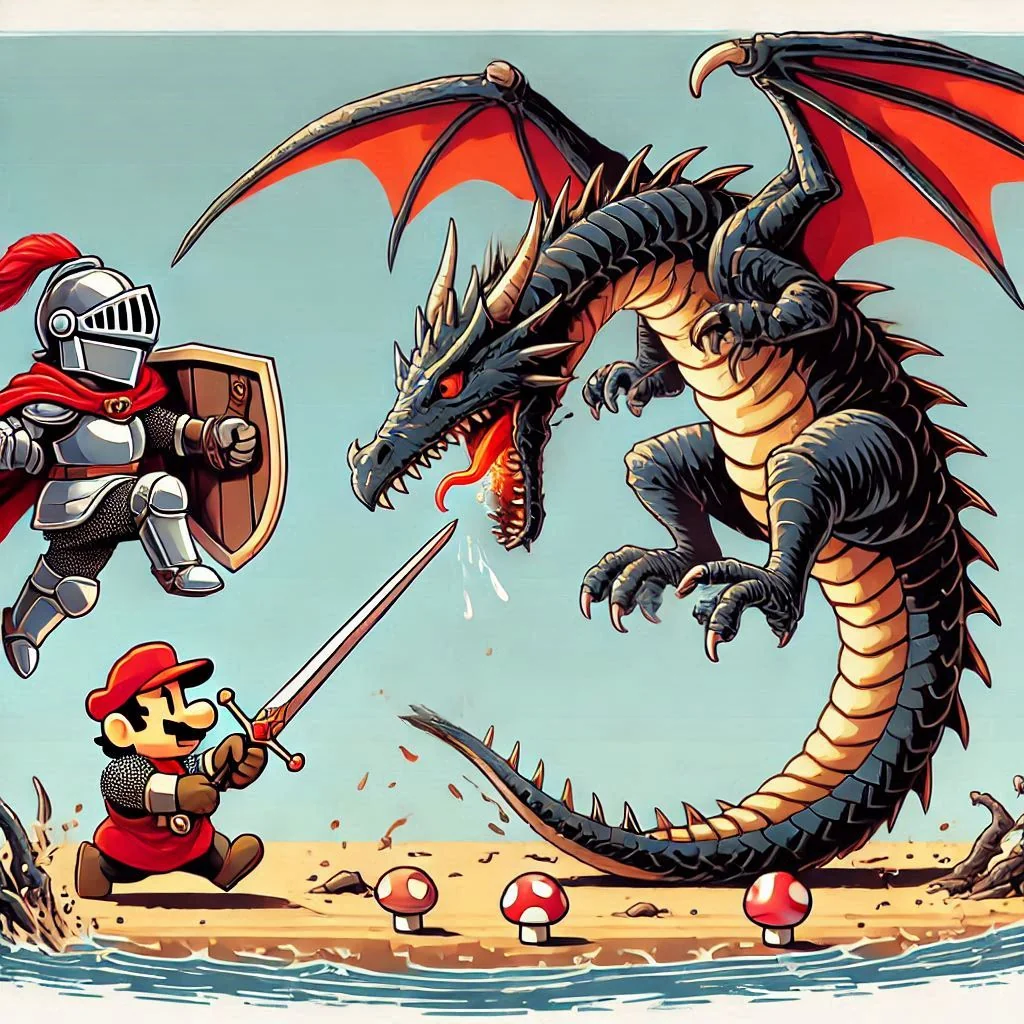 A knight slaying a dragon in the style of... picture 7 of 14