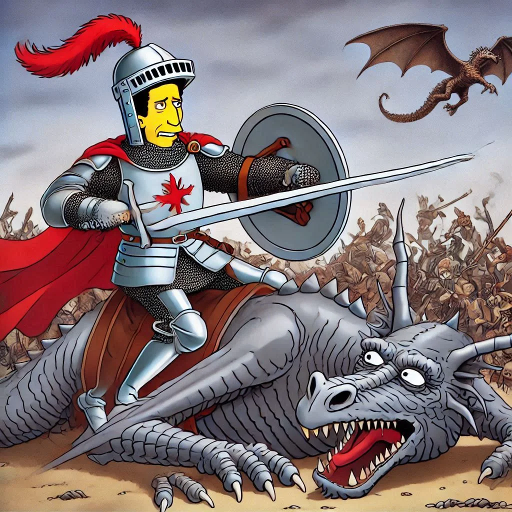 A knight slaying a dragon in the style of... picture 8 of 14