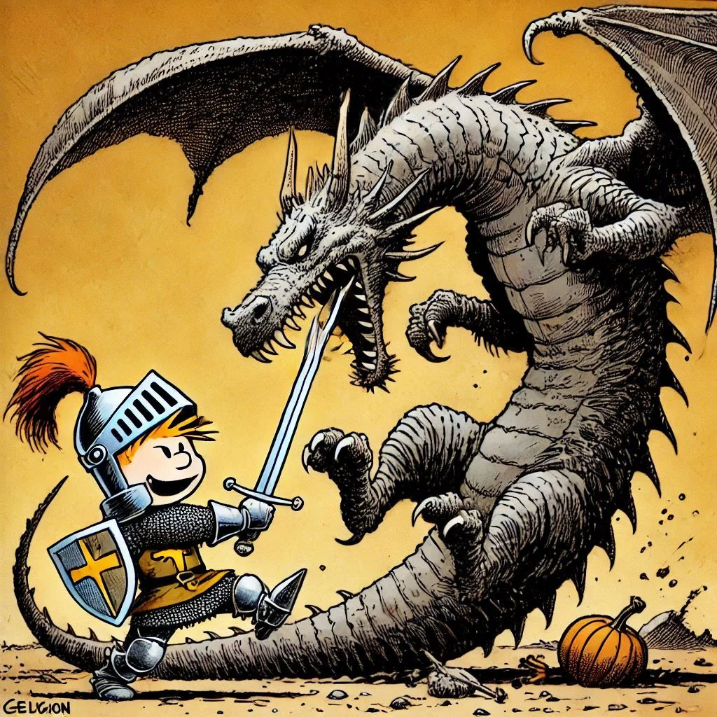 A knight slaying a dragon in the style of... picture 9 of 14