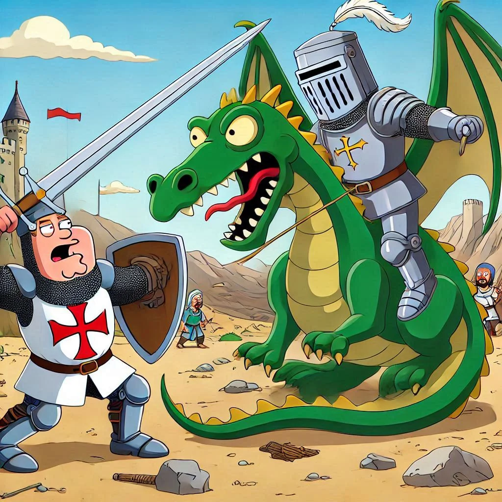 A knight slaying a dragon in the style of... picture 13 of 14