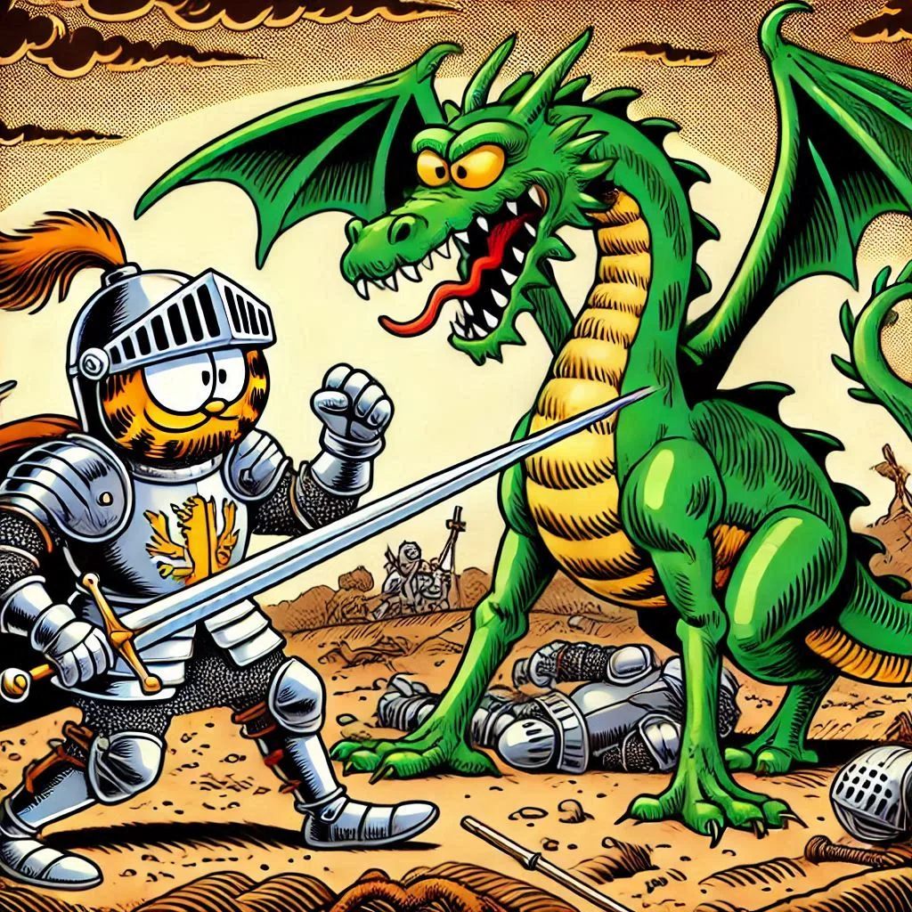 A knight slaying a dragon in the style of... picture 14 of 14