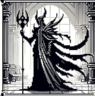 Pixel art of a Dark mage created by ChatGPT using Dall-E'