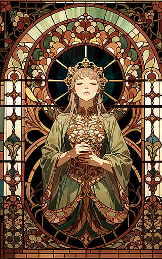 Pray in Saint night(Art Nouveau+Stained glass )'