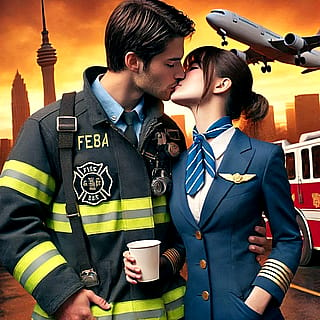 Firefighter x Flight Attendant kiss'