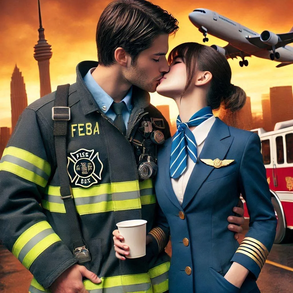 Firefighter x Flight Attendant kiss picture 1 of 3