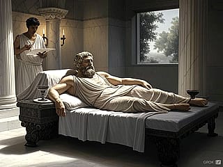 Plato is dictating the true tale of Atlantis to a slave (with AI generated tale)'