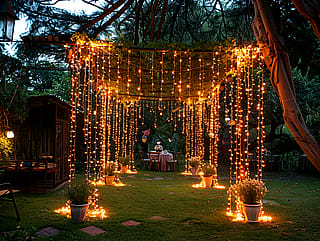 Garden pergola covered with stunning string lights'