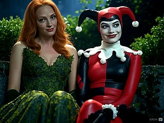 Margot Robbie as Harley Quinn with Uma Thurman as Poison Ivy'